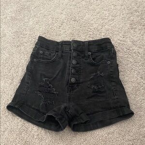 Black Distressed Denim Shorts